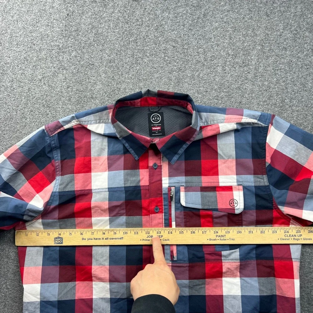 Wrangler ATG Shirt Mens XL Red Blue Plaid‎ Short Sleeve All Terrain Gear Outdoor